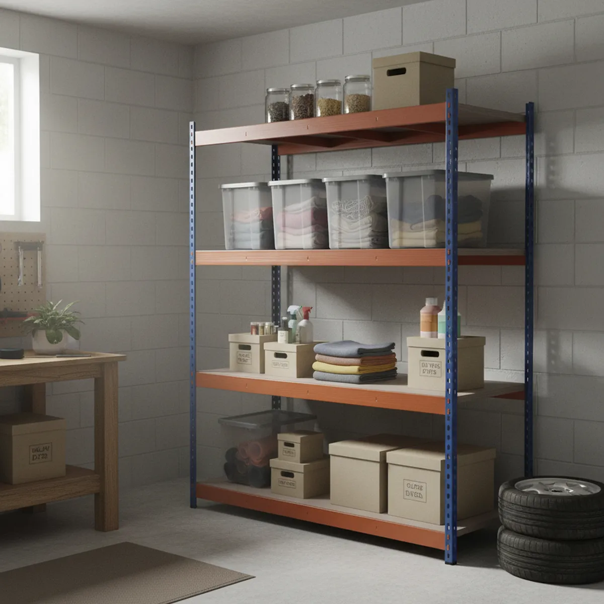 FIXSER - Estante Metal 4 Nivel(es) 160x183x60 cm Naranja, Azul