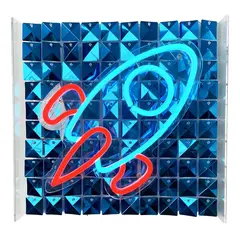 JUST HOME COLLECTION - Lampara mesa Neon Sequin Rocket Azul 30.6x30 cm