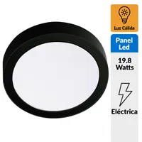 Panel Led Sobrepuesto Circular Negro 18W Luz Cálida