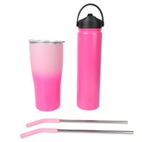 Set Botella + Vaso Acero Inoxidable Fucsia