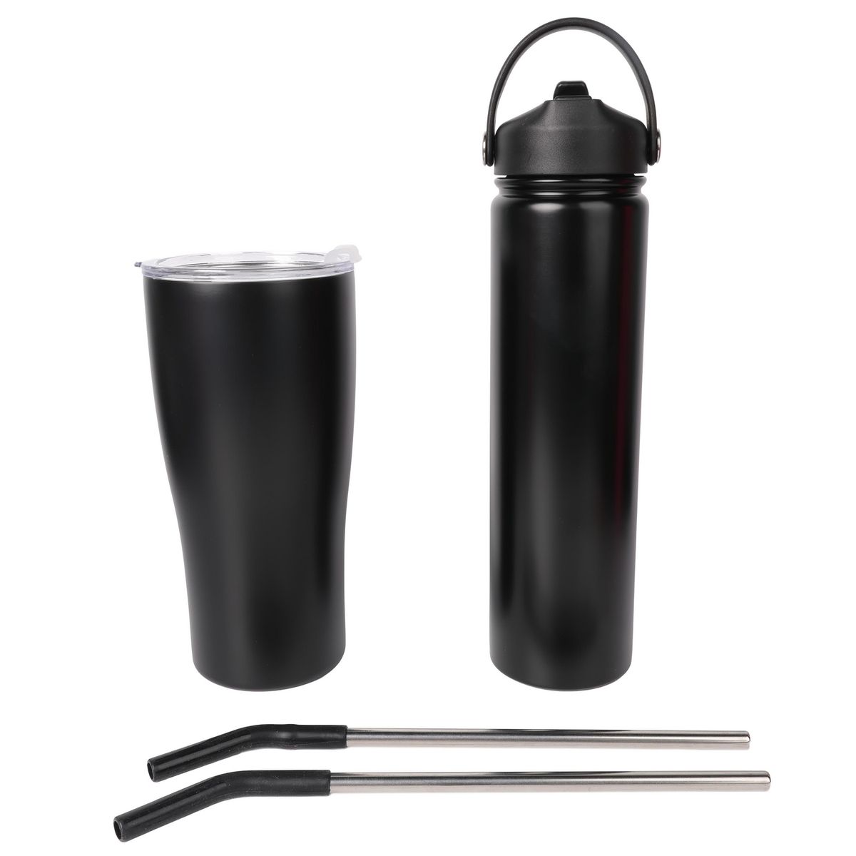 JUST HOME COLLECTION - Set Botella + Vaso Acero Inoxidable Negro