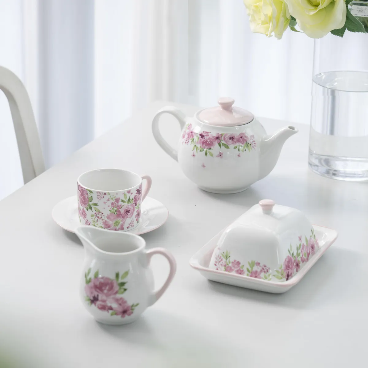 JUST HOME COLLECTION - Juego de Vajilla Té 13 Piezas Porcelana Rosas Multicolor