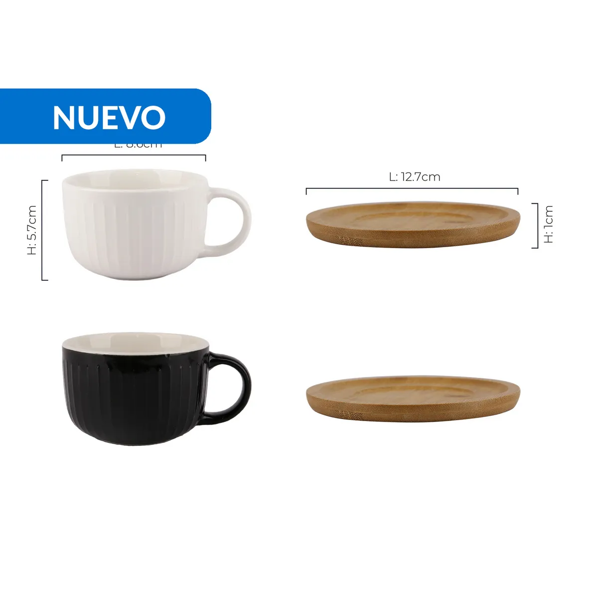 JUST HOME COLLECTION - Juego de Té 200 ml Porcelana Blanco/negro 4 Piezas