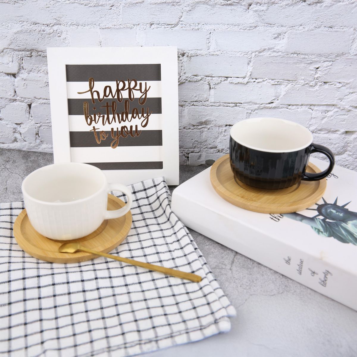 JUST HOME COLLECTION - Juego de Té 200 ml Porcelana Blanco/negro 4 Piezas