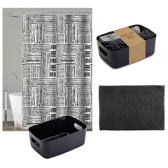 JUST HOME COLLECTION - Set De 3 Piezas Baño De baño 180x180 cm Negro