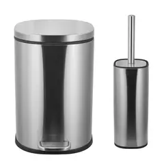 JUST HOME COLLECTION - Set Papelera+Escobillon 5 Litros Metal Plateado