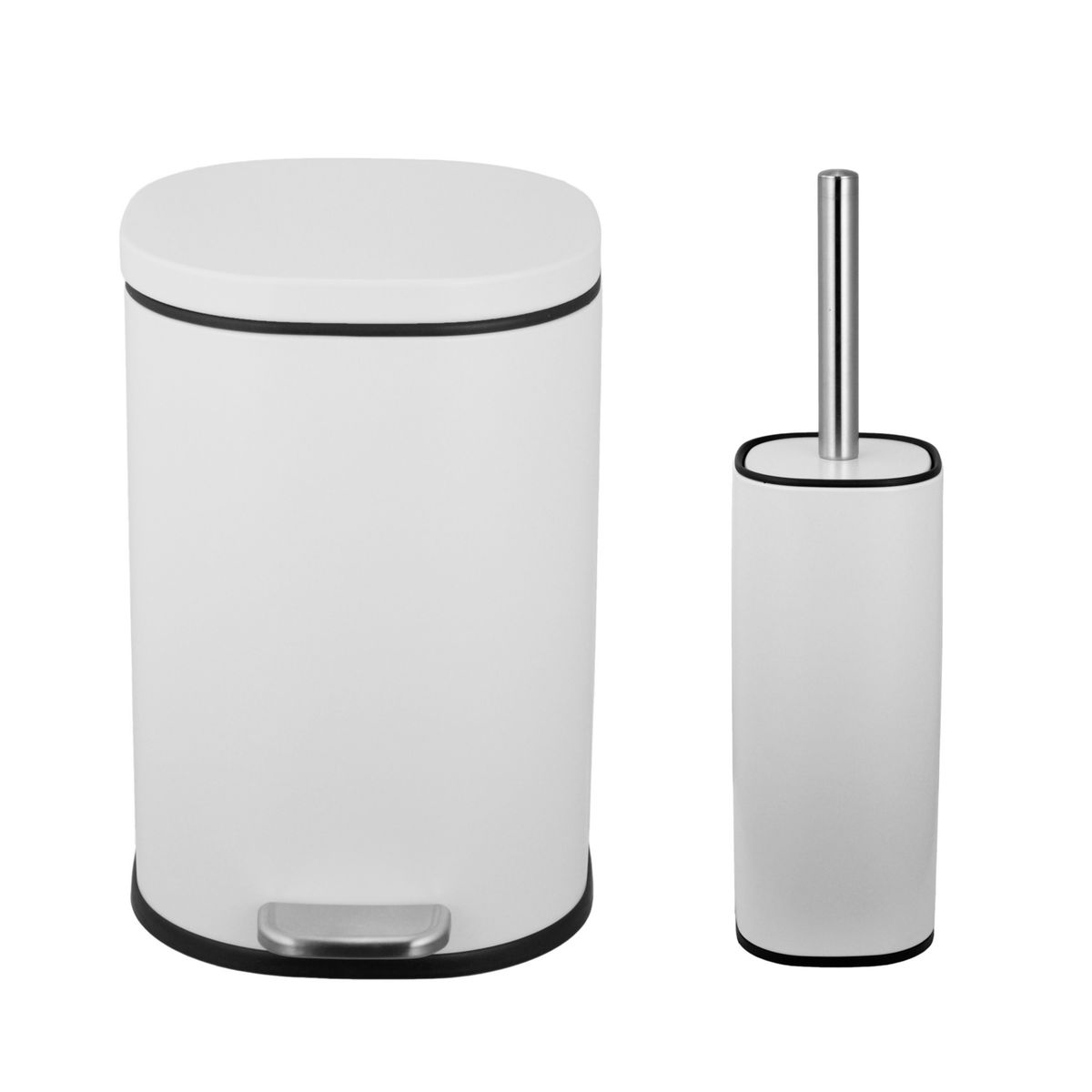 JUST HOME COLLECTION - Set Papelera+Escobillon 5 Litros Metal Blanco