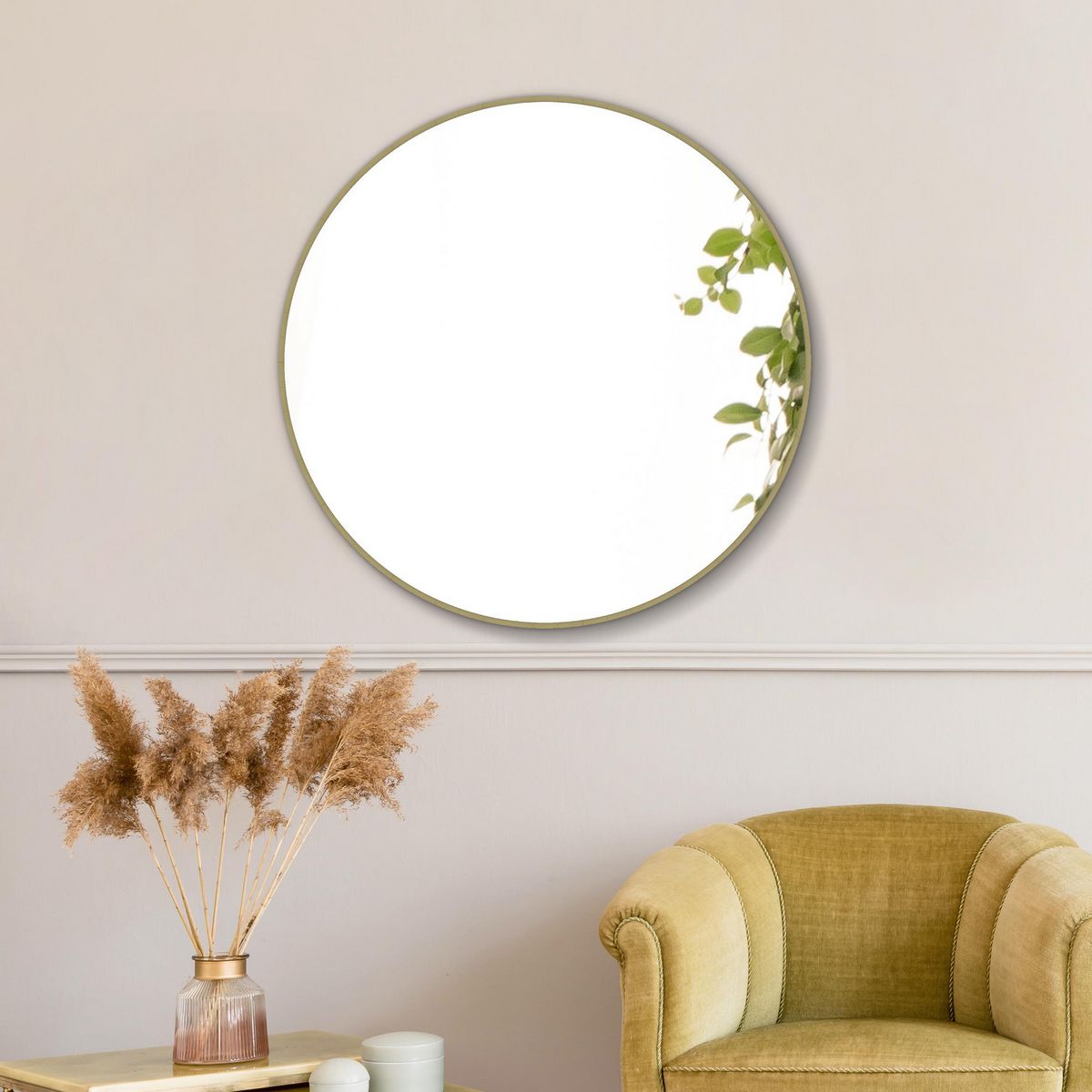 JUST HOME COLLECTION - Espejo Pared Forma Redonda 70x70 cm Dorado Aluminum Mirror