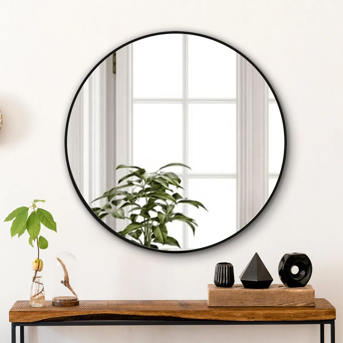 JUST HOME COLLECTION - Espejo Redondo 70x70 cm Negro Aluminio