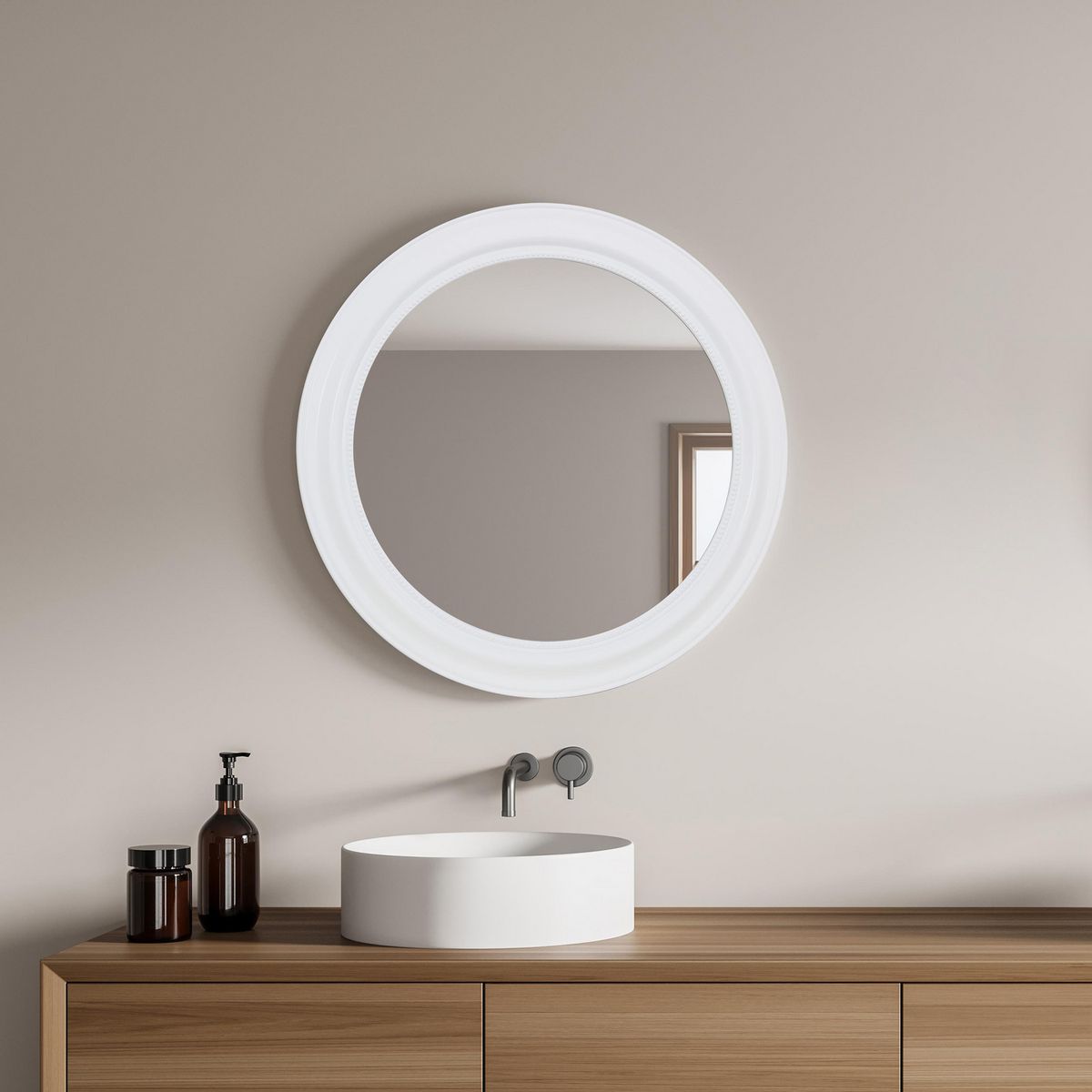 JUST HOME COLLECTION - Espejo Decorativo Forma Redonda 80x80 cm Blanco Marina