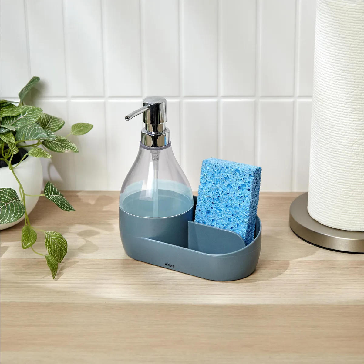 UMBRA - Dispensador de jabón con organizador azul