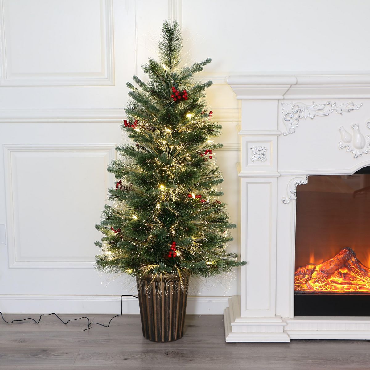 DEAR SANTA - Árbol Navidad con Luces Adornos y Macetero 120cm 41 Luces 90 Ramas