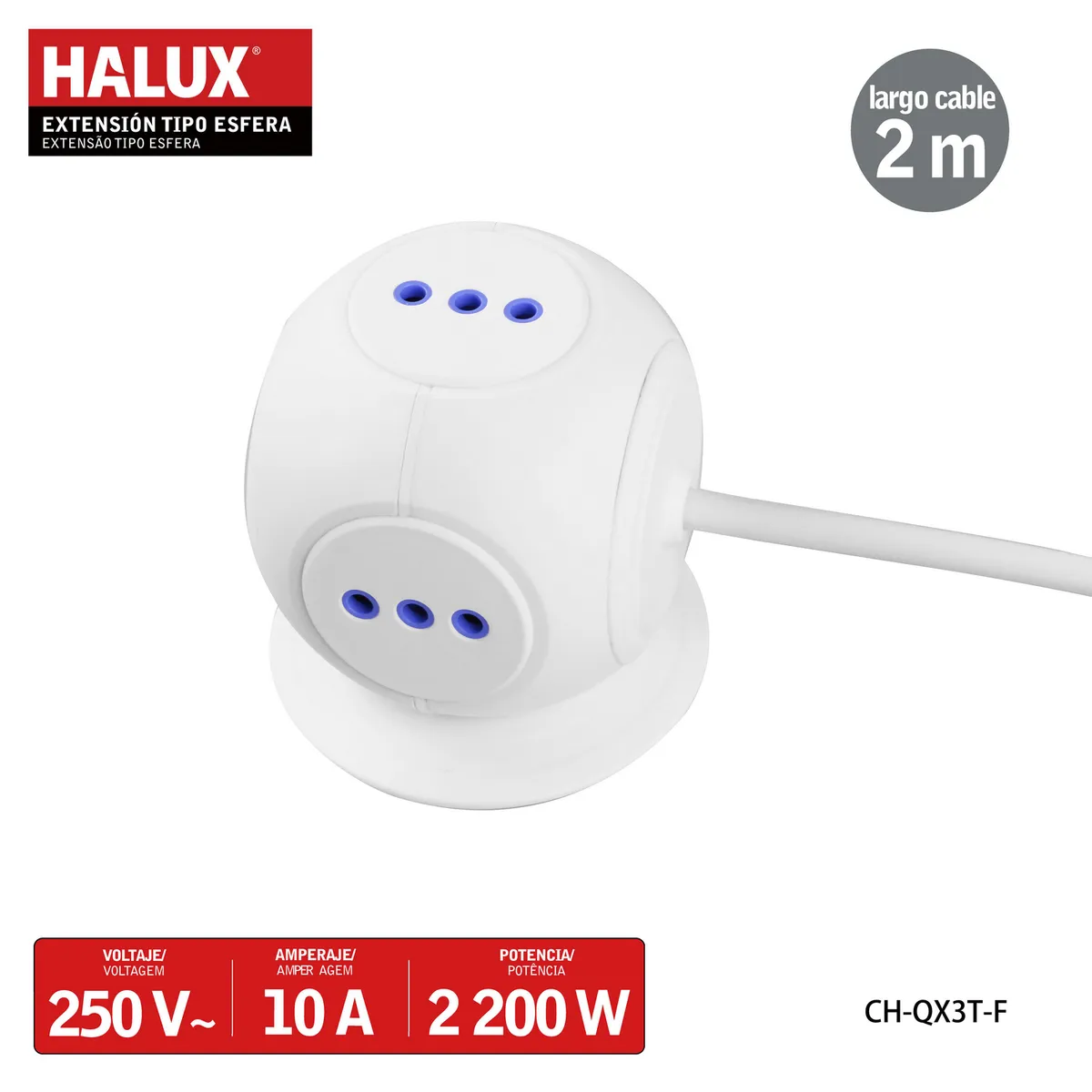 HALUX - Alargador Esfera + 2 USB 3 Toma(s) 2 m Blanco