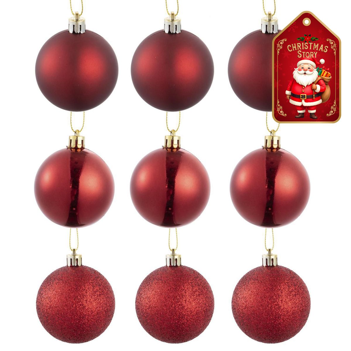 DEAR SANTA - Set 9 esferas navidad 6 cm xmas story rojo