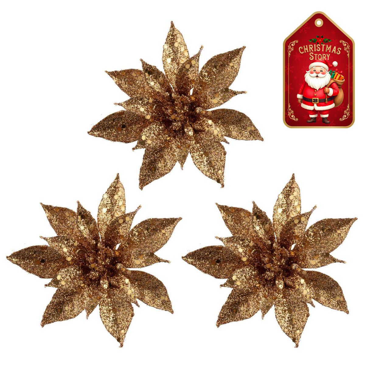 DEAR SANTA - Set 3 poinsettias navidad doradas xmas story