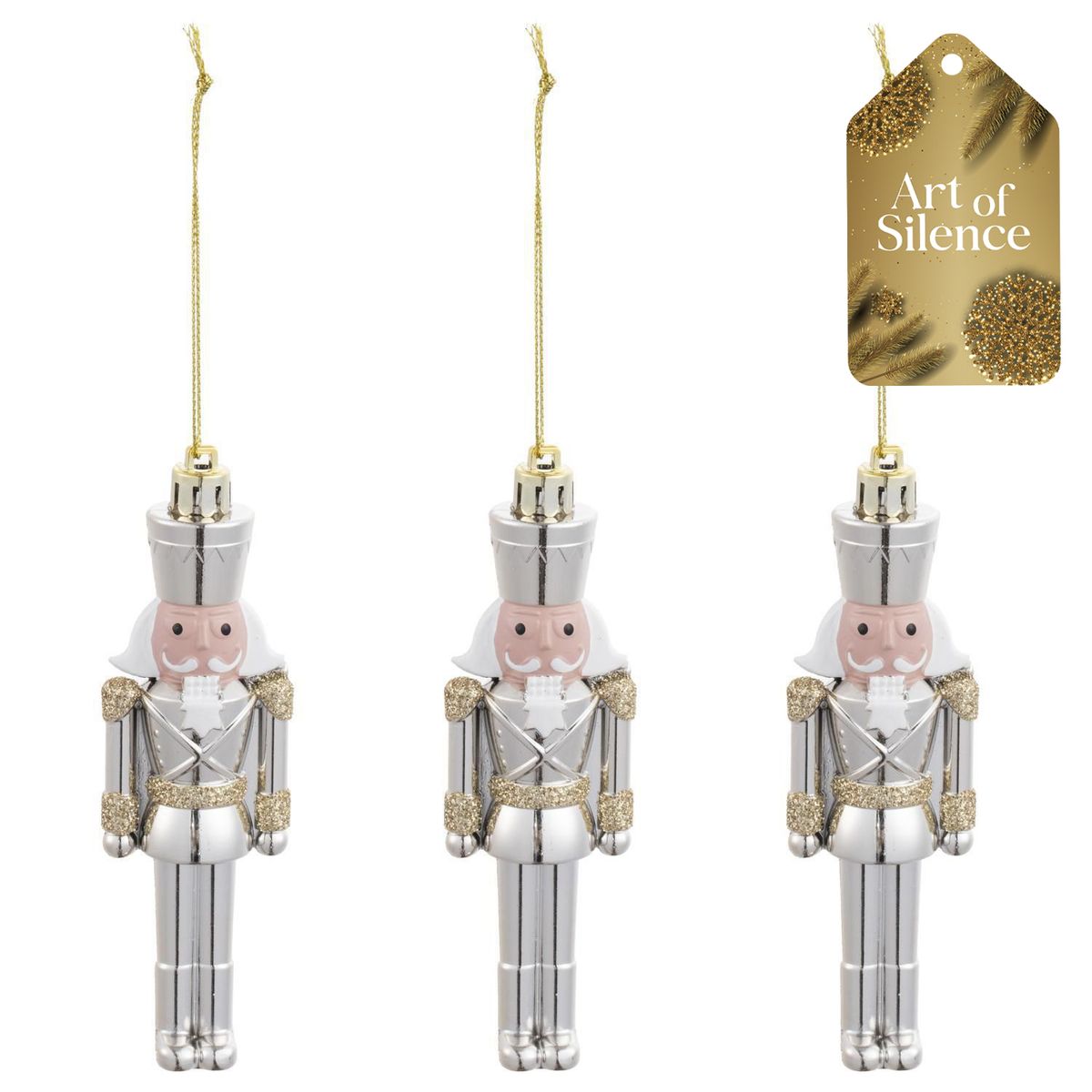 DEAR SANTA - Set 3 soldados navidad dorado/plateado 11 cm aos