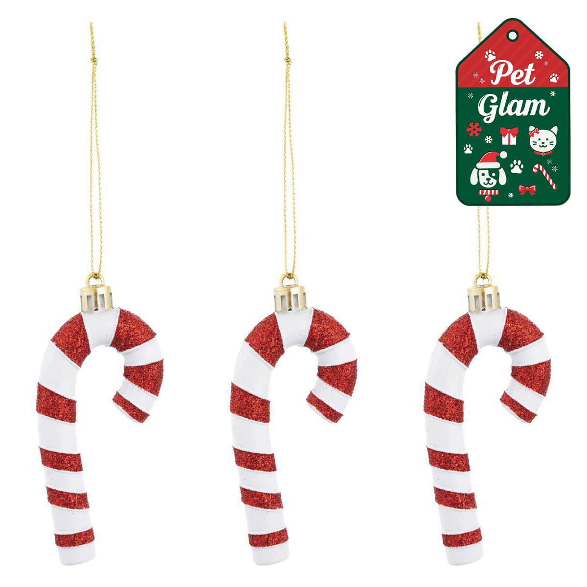 DEAR SANTA - Set 3 bastones navidad 9 cm pet glam