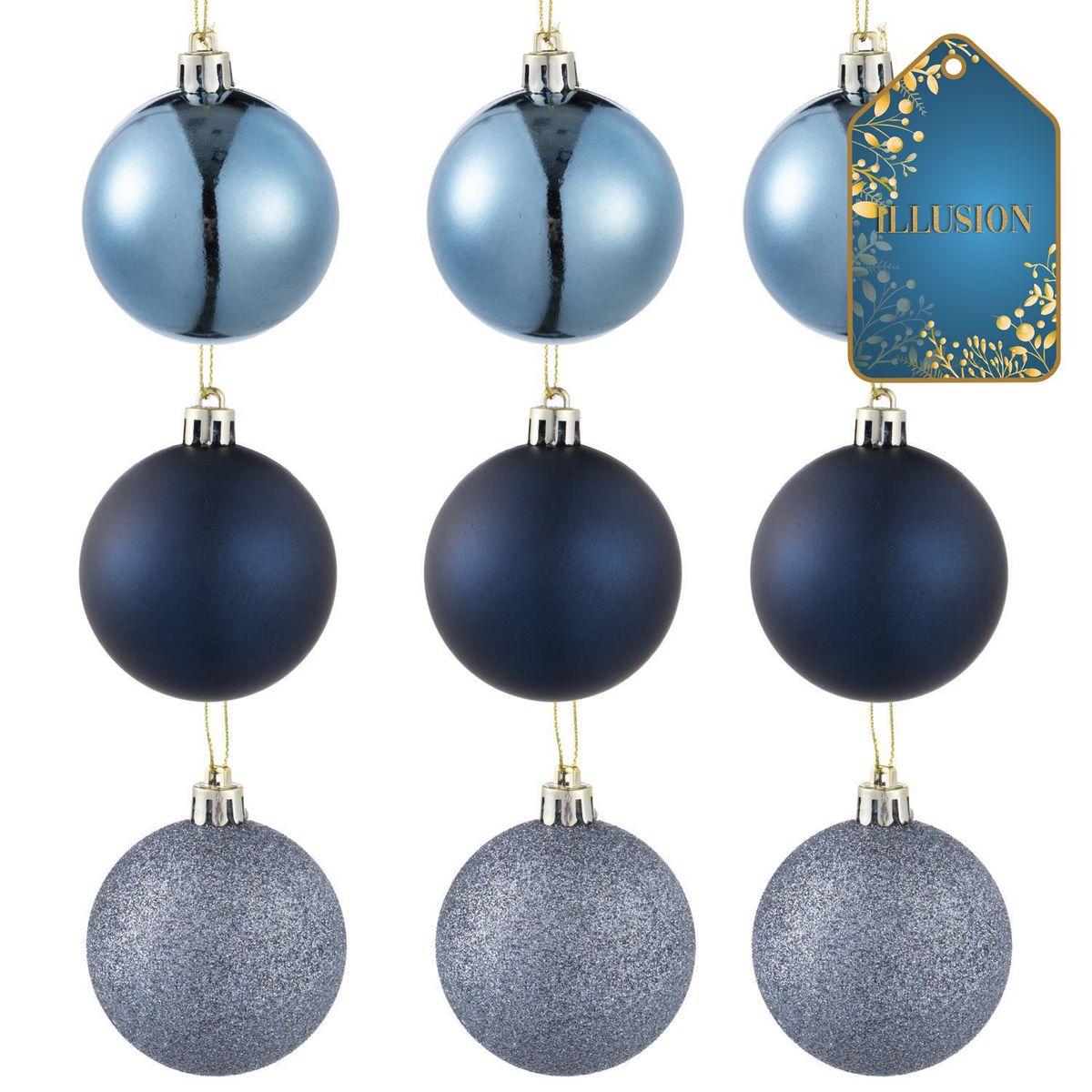 DEAR SANTA - Set 9 esferas navidad azul 6 cm illusion