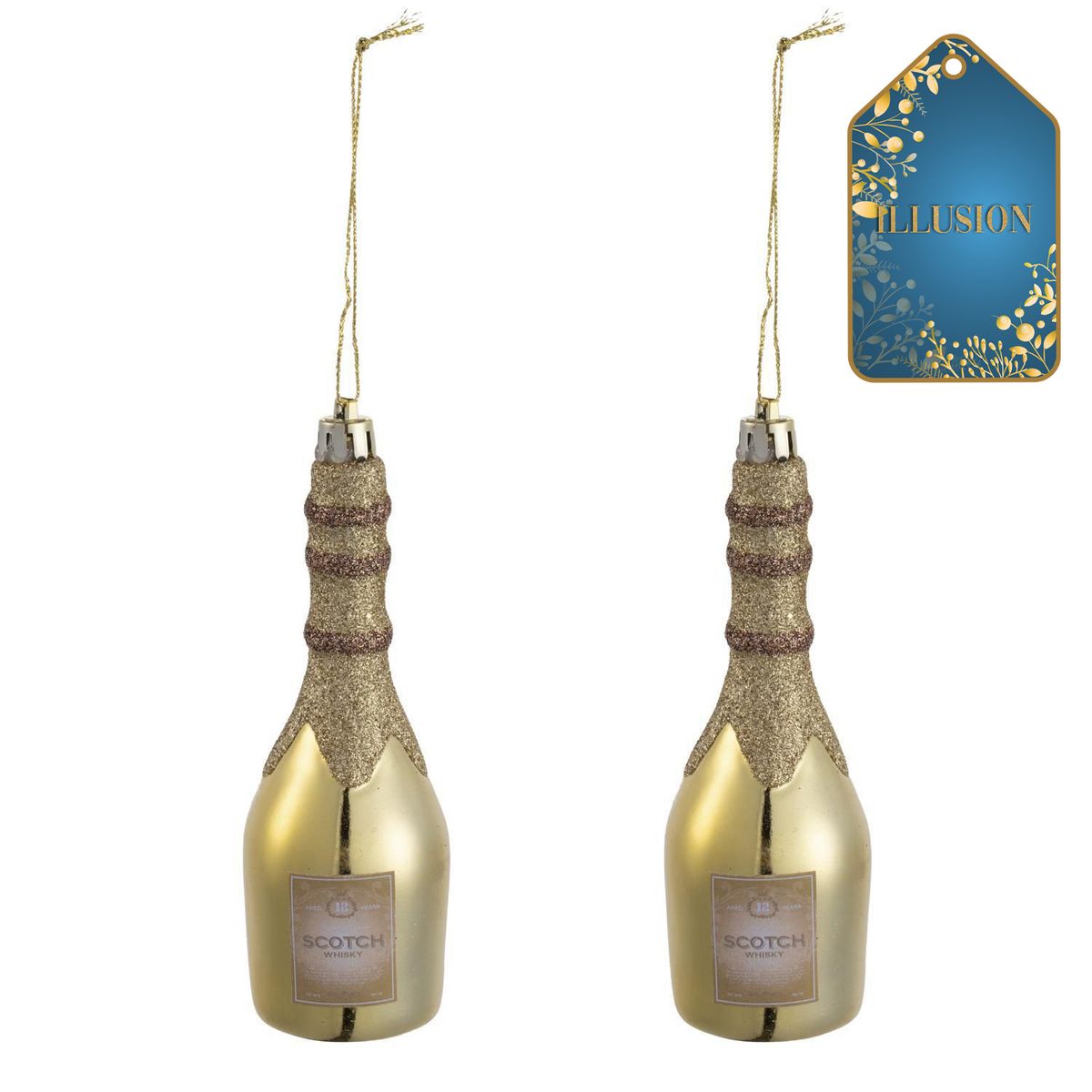 DEAR SANTA - Set 2 adornos botellas navidad champaña 13 cm illusion