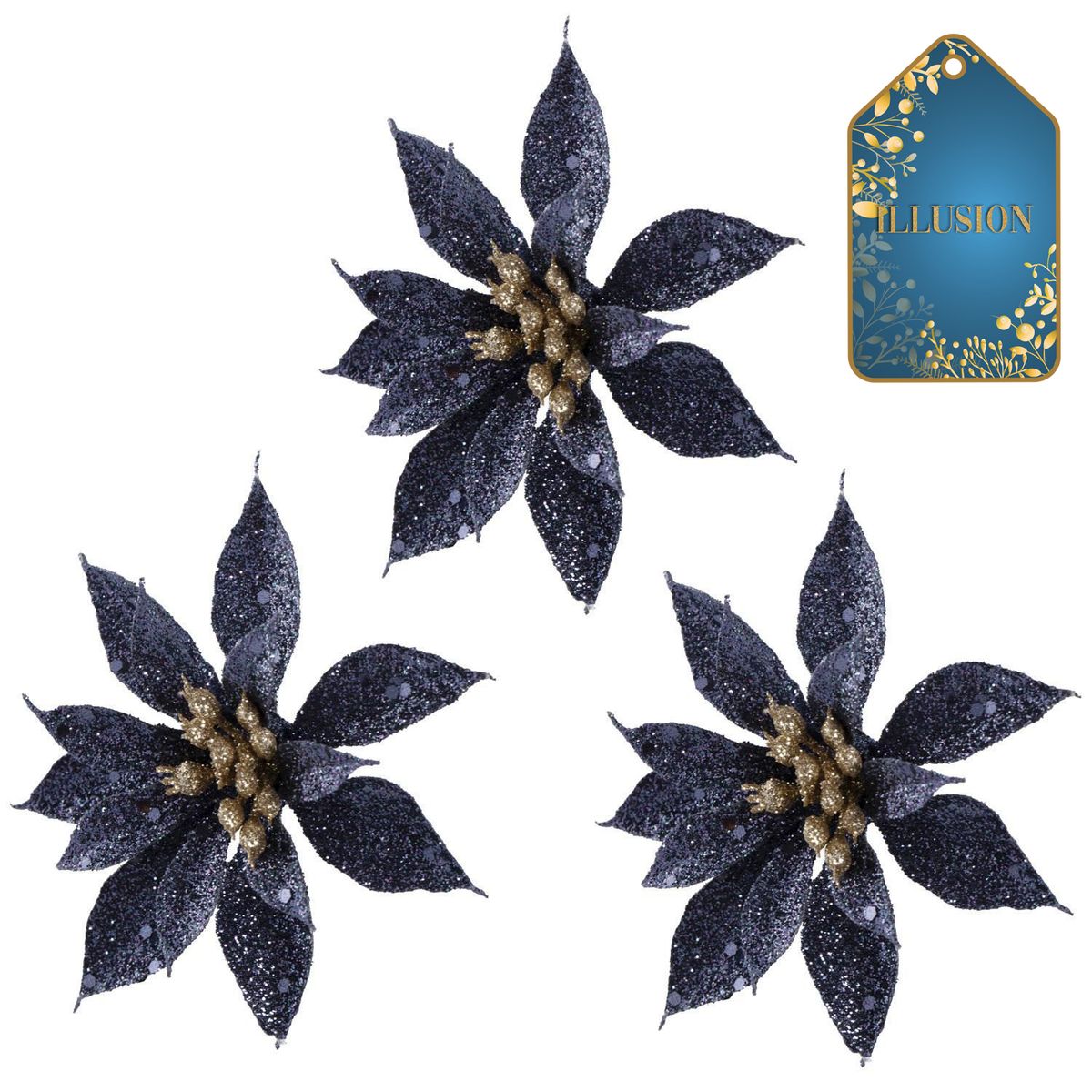 DEAR SANTA - Set 3 poinsettias navidad 8 cm illusion