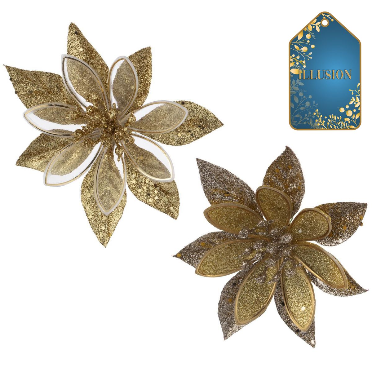 DEAR SANTA - Set 3 poinsettia navidad 12 cm illusion