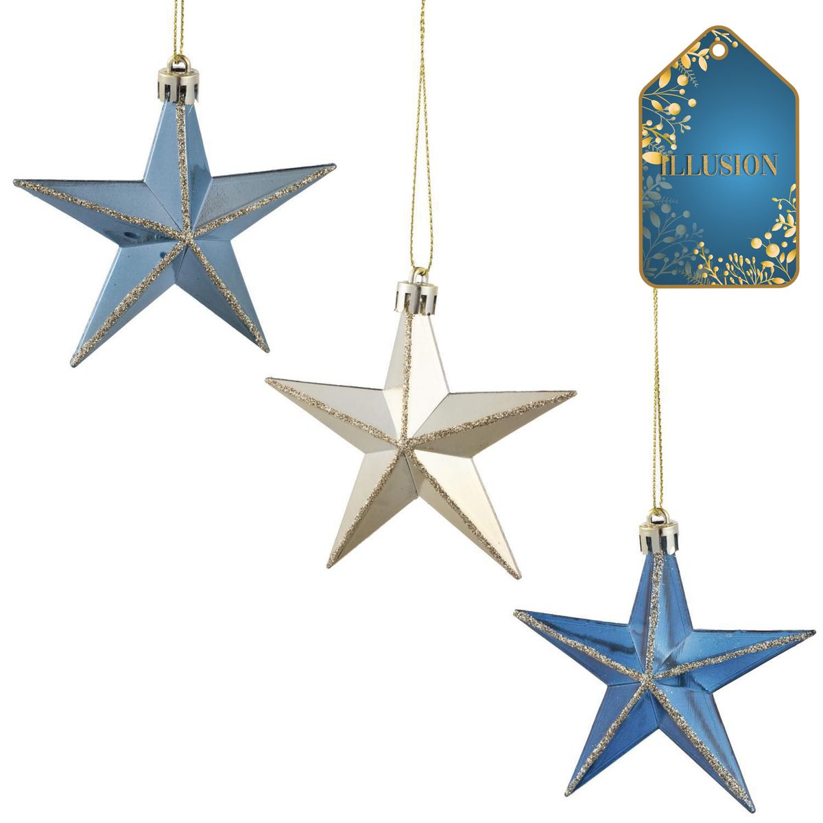 DEAR SANTA - Set 3 estrellas navidad 9 cm illusion