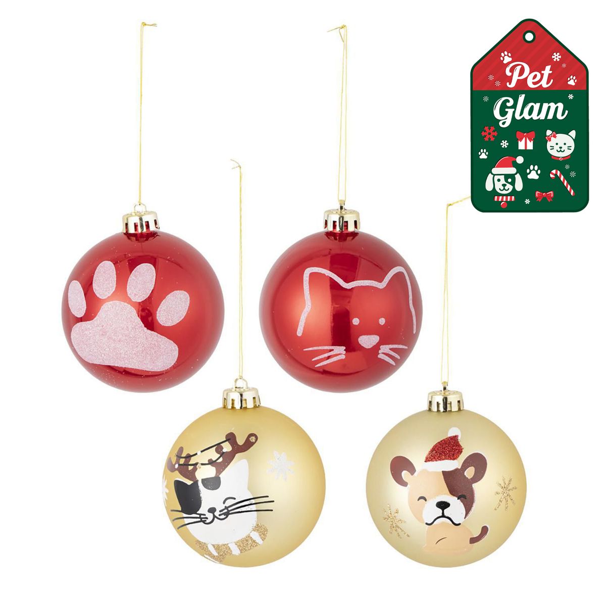 DEAR SANTA - Set 4 esferas navidad 8 cm pets