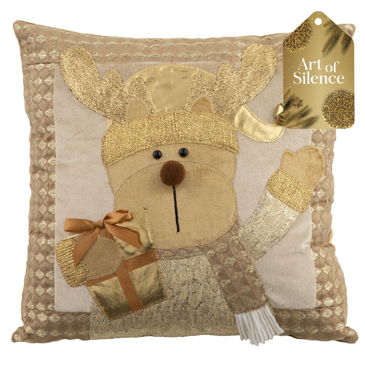 DEAR SANTA - Cojín navidad reno 38 cm dorado
