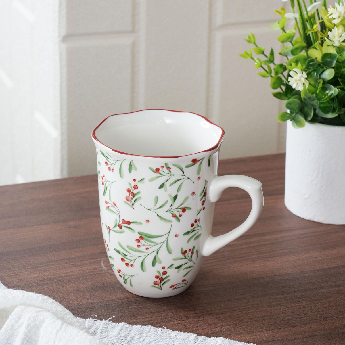 DEAR SANTA - Mug flores navidad 350ml blanco