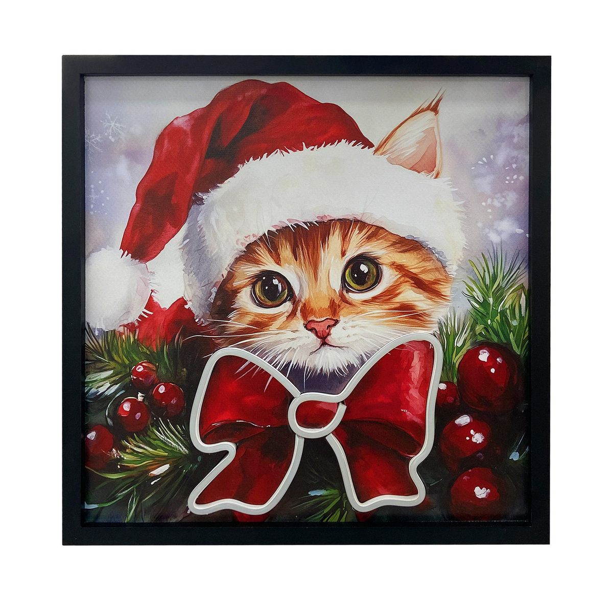 DEAR SANTA - Cuadro navidad gato mono led 40x40 cm