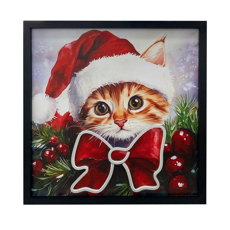 DEAR SANTA - Cuadro navidad gato mono led 40x40 cm