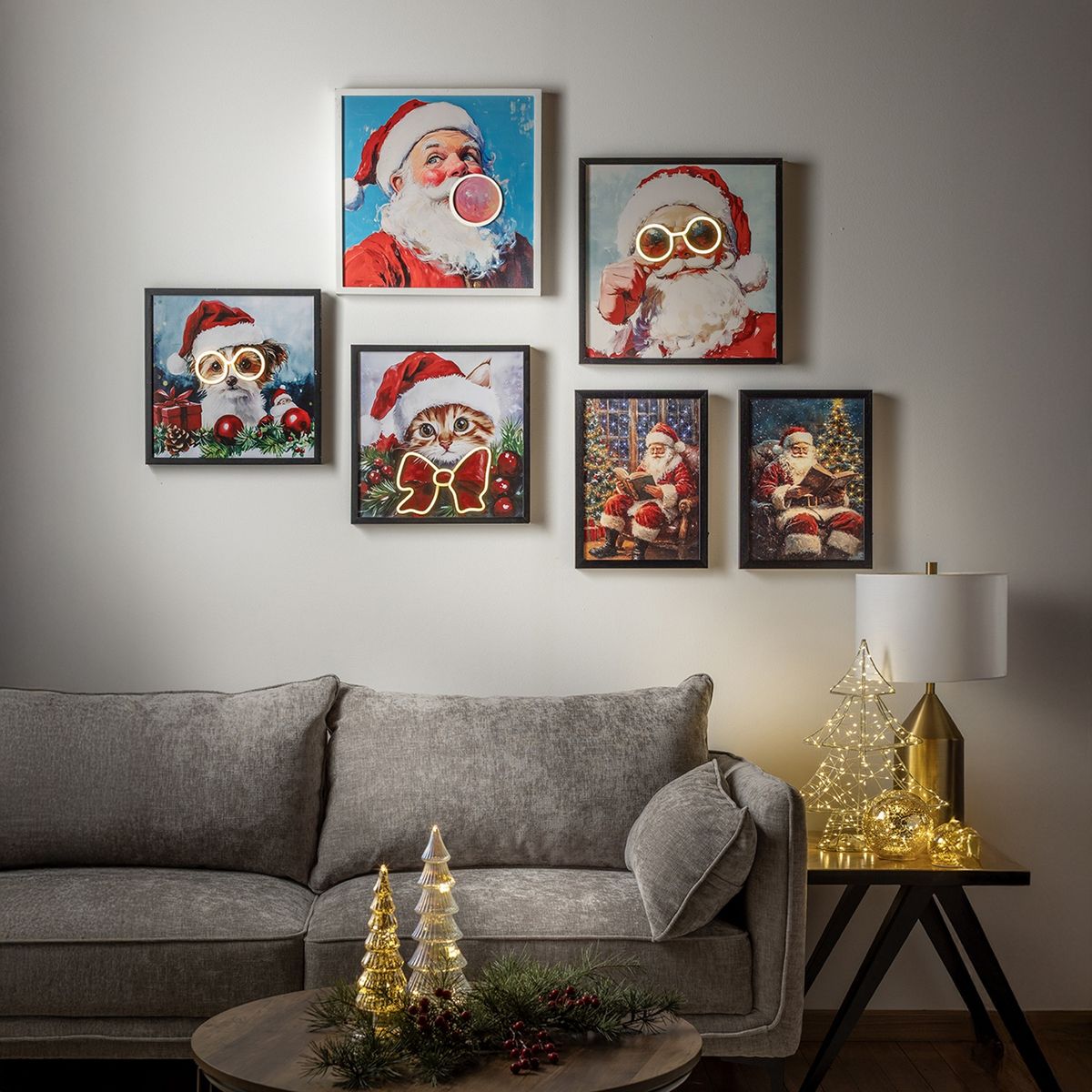 DEAR SANTA - Cuadro navidad gato mono led 40x40 cm