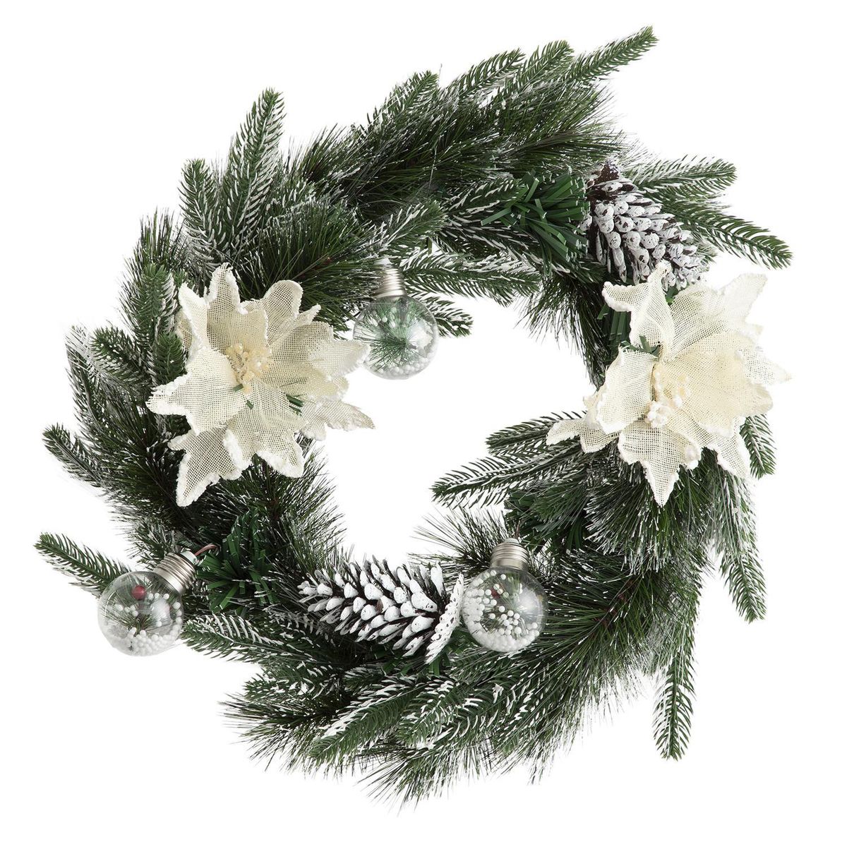 DEAR SANTA - Corona navidad fibra óptica poinsettia blanca