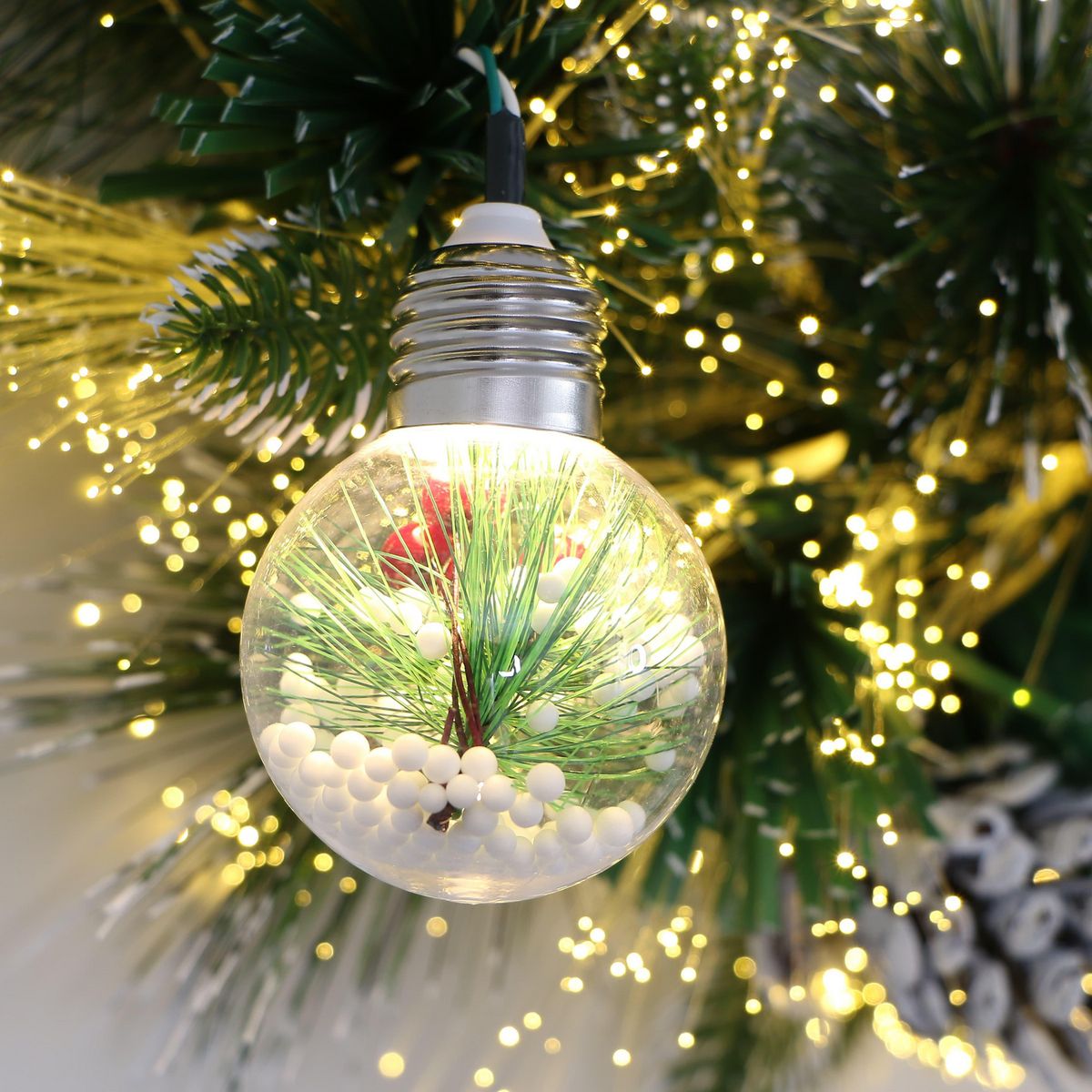 DEAR SANTA - Corona navidad fibra óptica poinsettia blanca