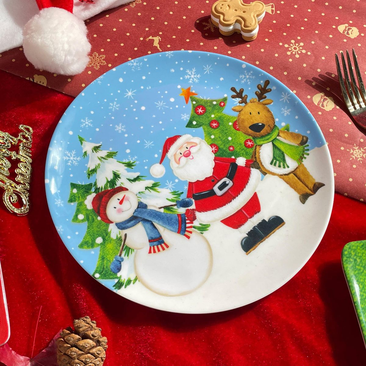 DEAR SANTA - Plato navidad melamina celeste 20cm