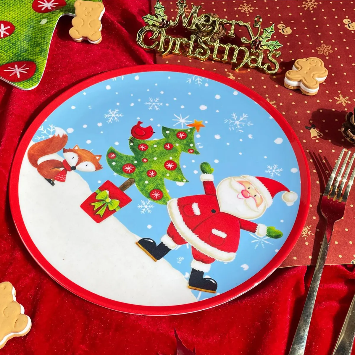 DEAR SANTA - Plato navidad melamina celeste 25.4cm