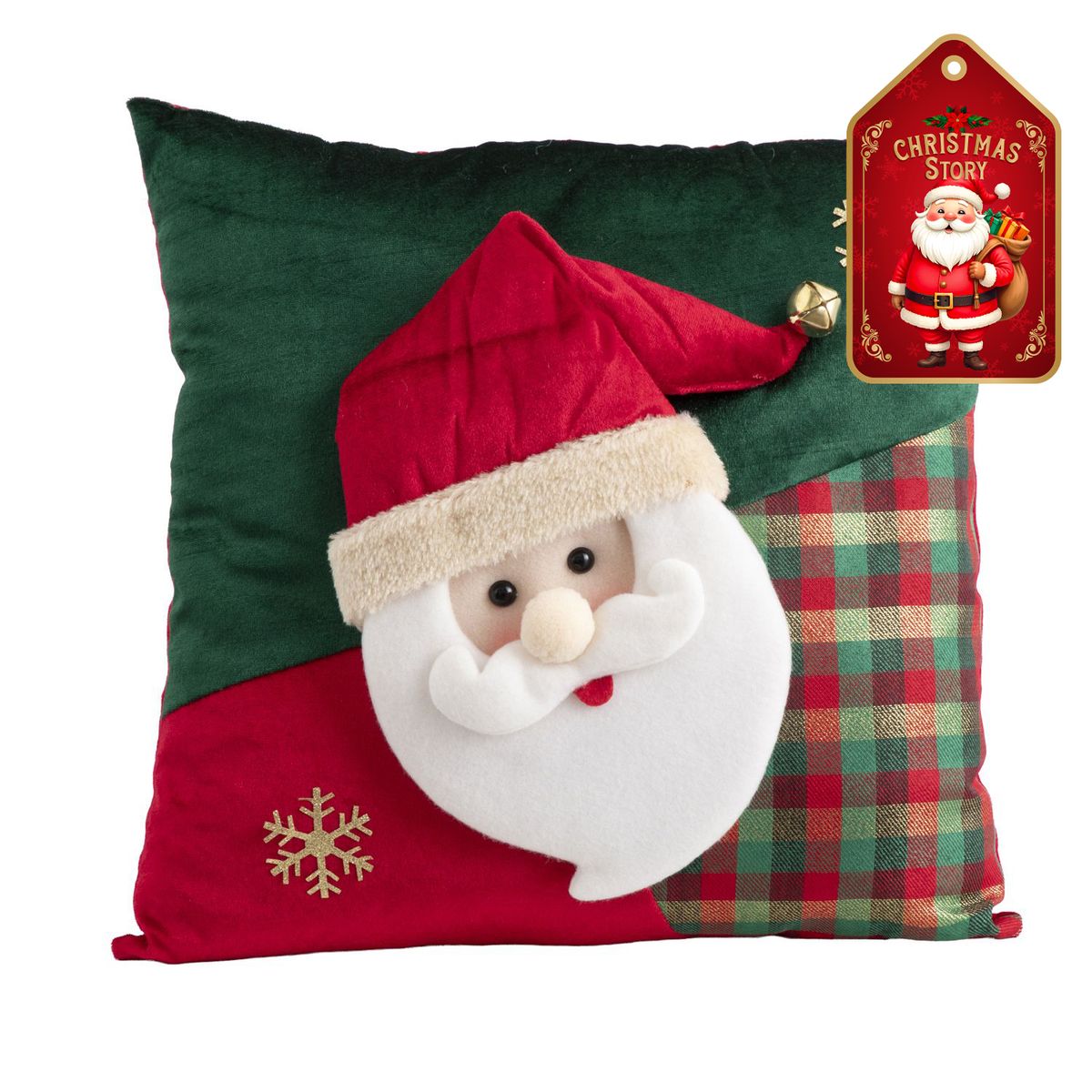 DEAR SANTA - Cojín navidad santa 38 cm verde/rojo