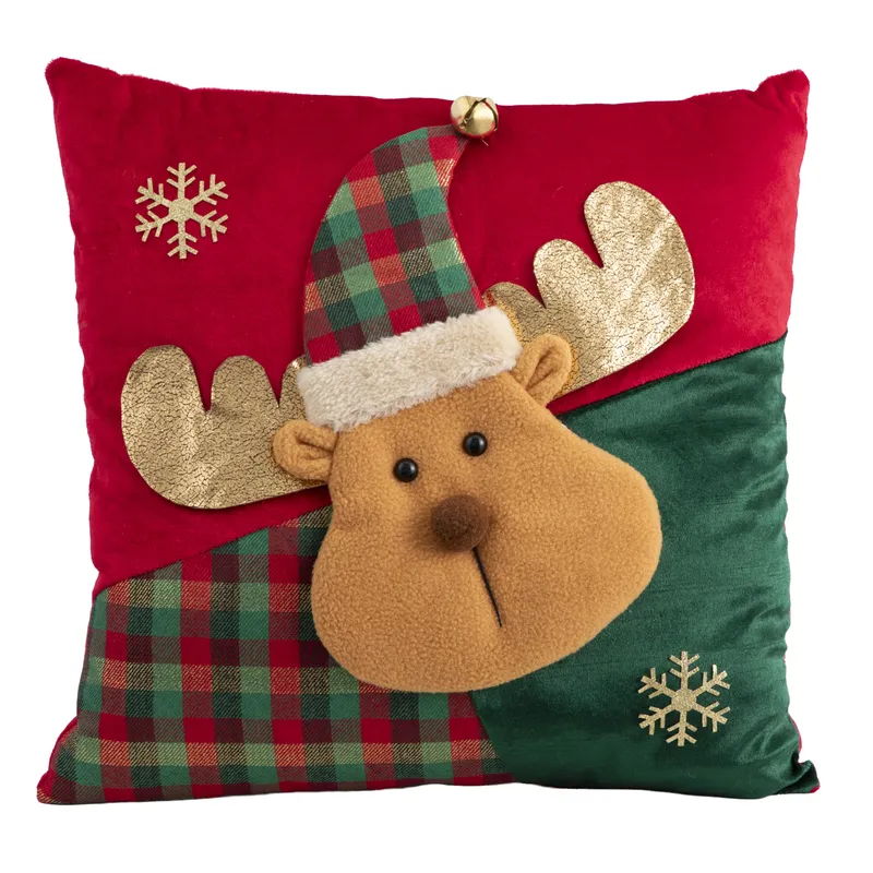 DEAR SANTA - Cojín navidad reno 38 cm verde/rojo