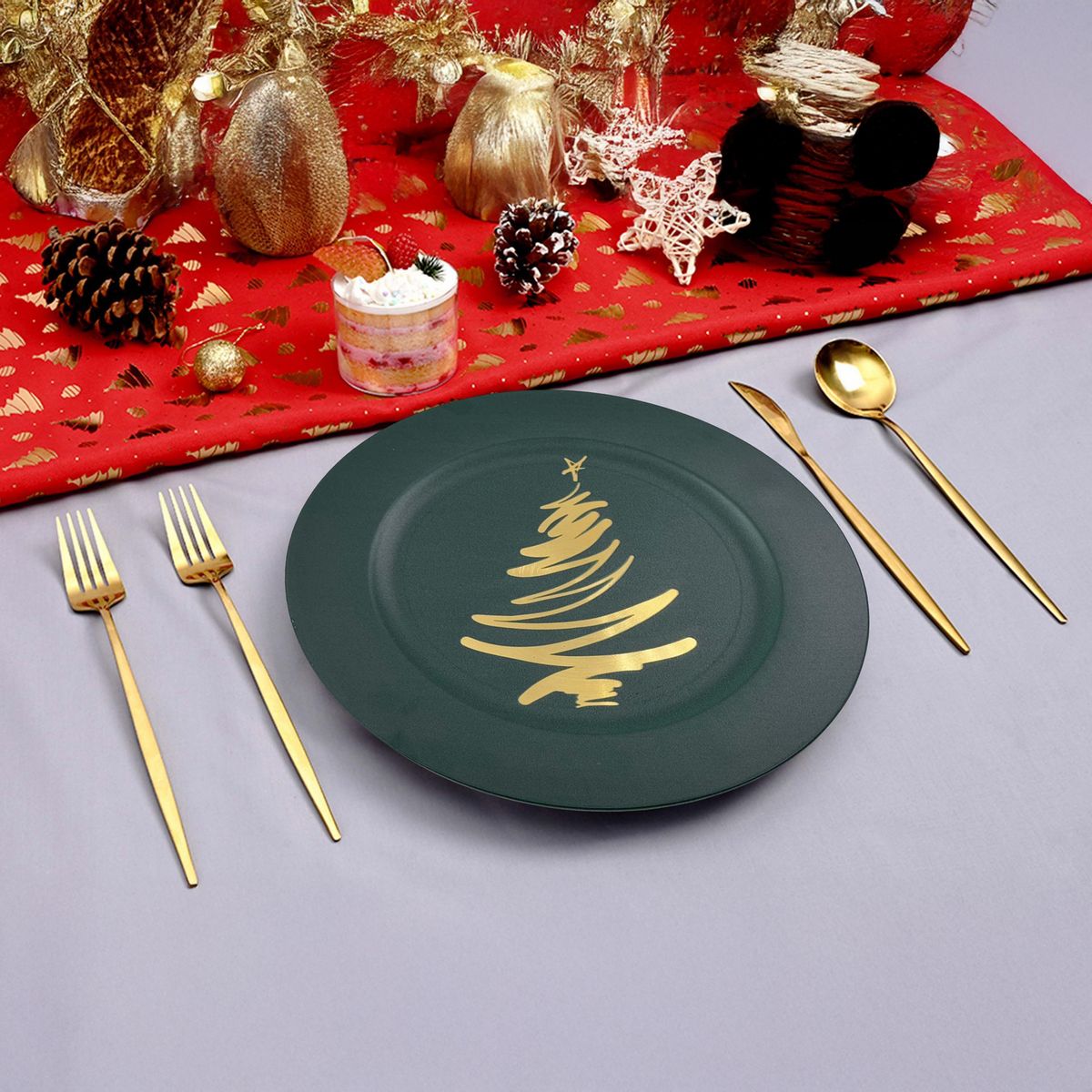 DEAR SANTA - Plato navidad 32cm verde/dorado