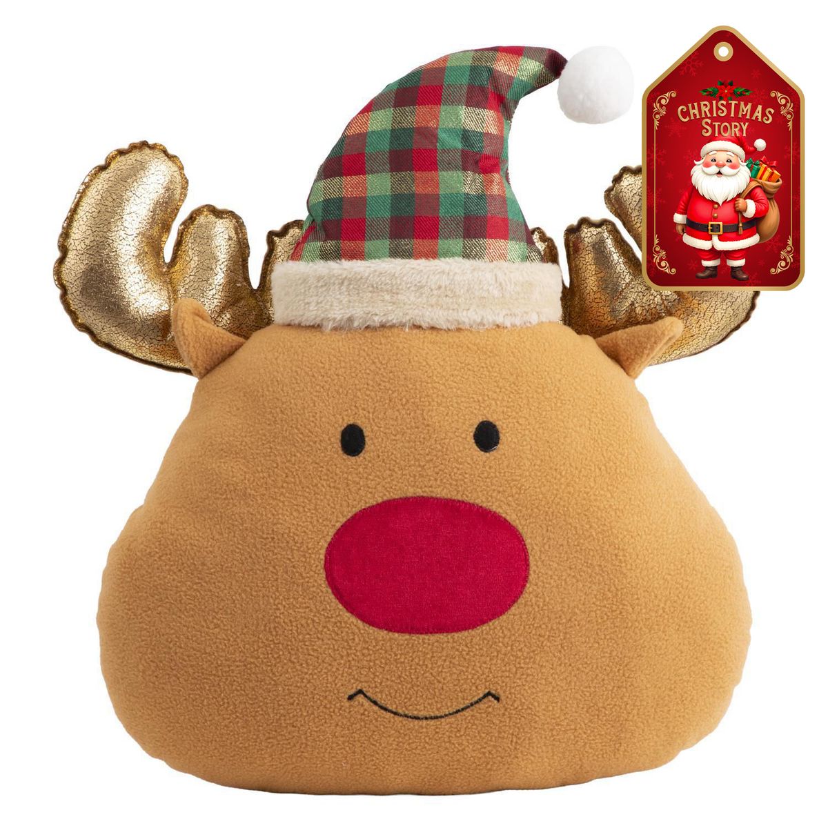DEAR SANTA - Cojín navidad cara reno 38x40cm escoces