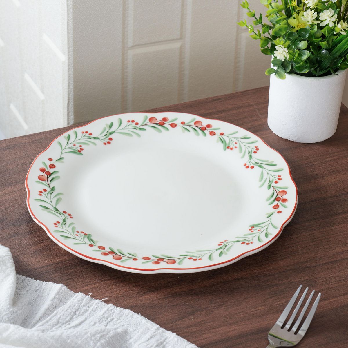 DEAR SANTA - Plato flores navidad 26.5cm blanco