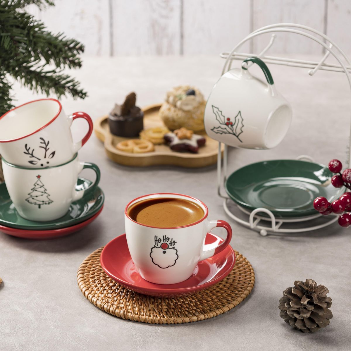 DEAR SANTA - Set 4 tazas con platillo navidad 200 ml
