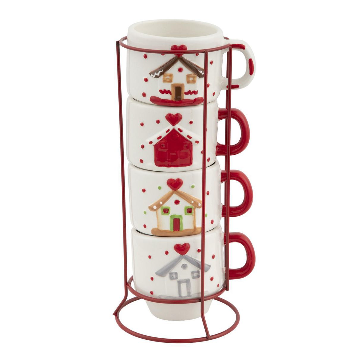 DEAR SANTA - Set 4 mugs navidad casa rojo 