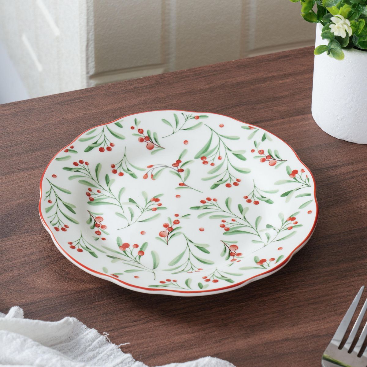 DEAR SANTA - Plato flores navidad 19.1cm blanco