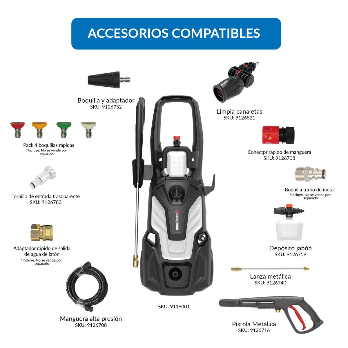 UBERMANN - Hidrolavadora Eléctrica 2800W 180 Bar B6 Power Control