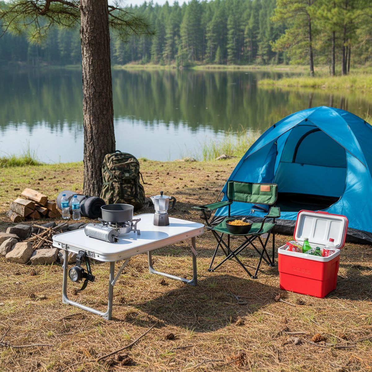 KLIMBER - Mesa Camping Rectangular 34x26x56 cm Blanco