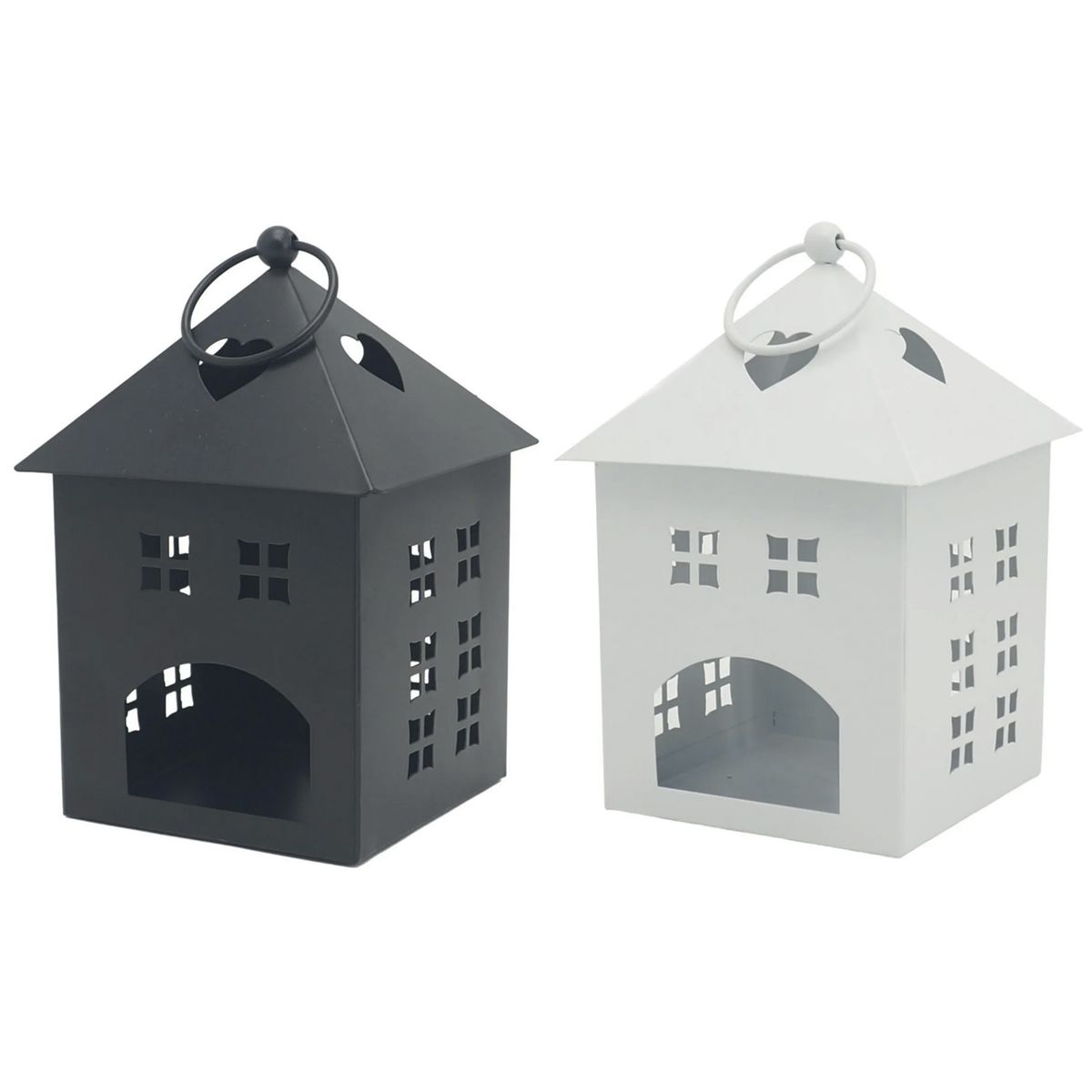 JUST HOME COLLECTION - Farol metal Negro Blanco 19x12.5 cm