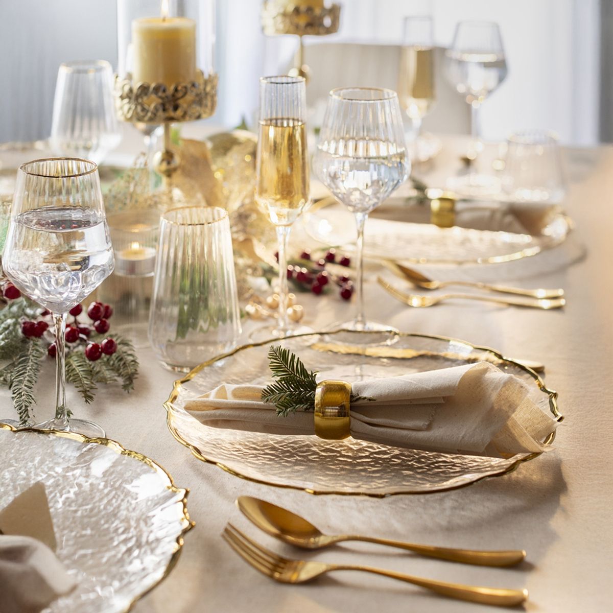 JUST HOME COLLECTION - Base Plato de Vidrio 33 cm Dorado