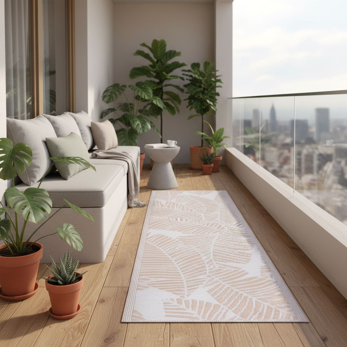 JUST HOME COLLECTION - Alfombra Terraza Clásico 80x230 cm Polipropileno Beige/Blanco