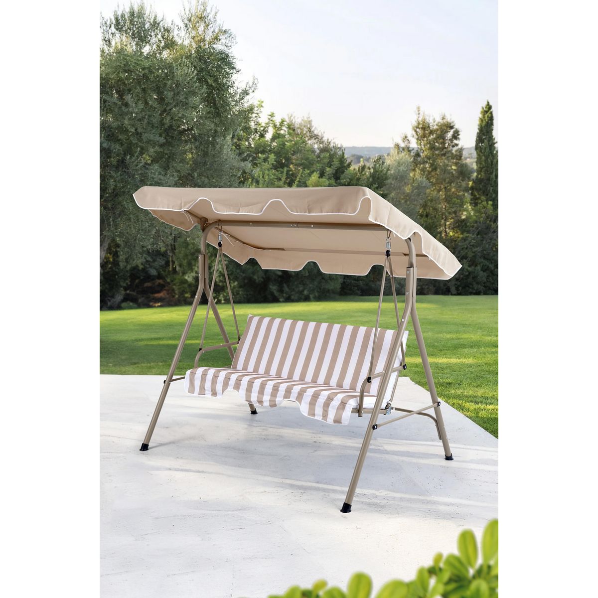 JUST HOME COLLECTION - Sillón columpio 3 personas rayas beige